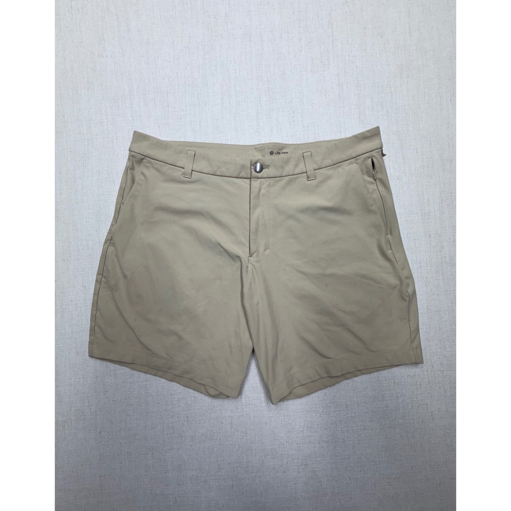 Lululemon Commission Shorts Mens 36 Khaki Tan Technical Golf Chino 8 Inch Inseam